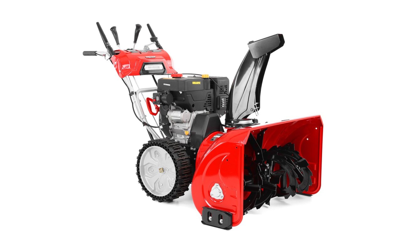 Two-stage gasoline snow blower with drive. Maintenance-free airless wheels. Hecht OHV motor