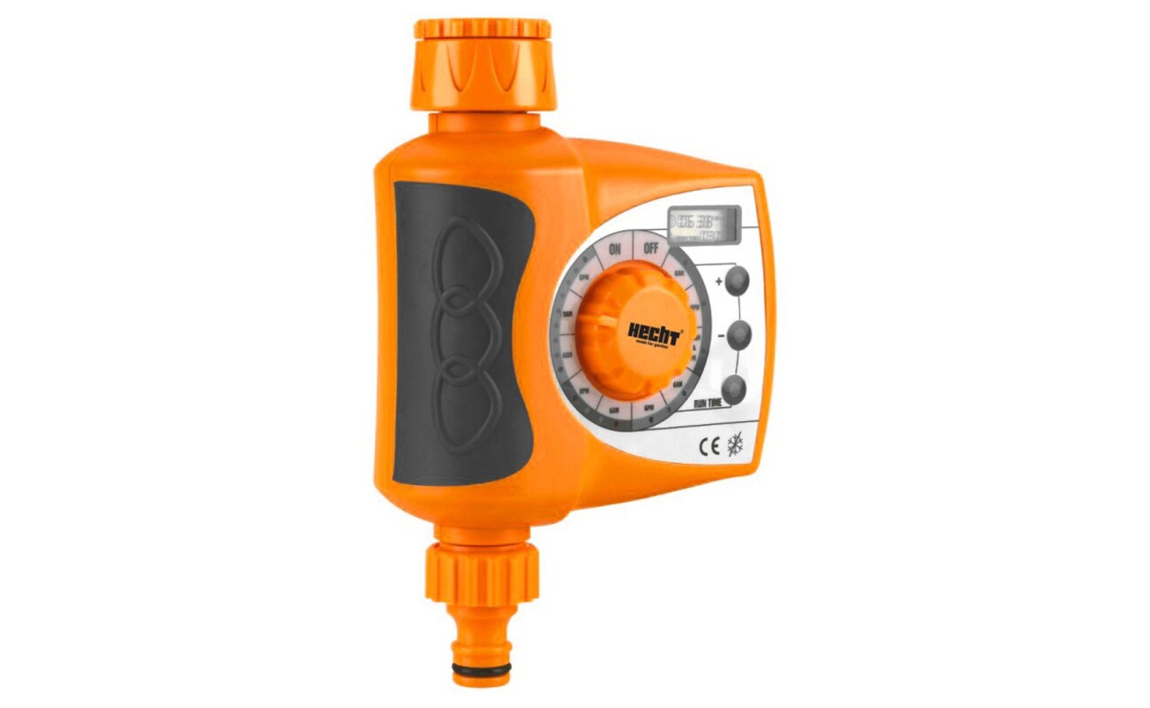 Electronic timer. Multifunction pre-set. Watering selection. Digital LCD time display. Only 2 AA batteries needed required (not included). Adaptor 3/4 and 1&ldquo; hose.