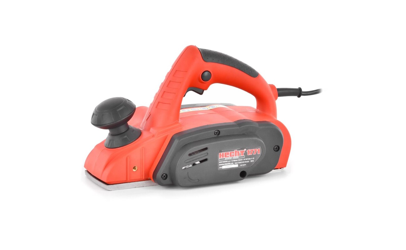HECHT 1771 hand-operated electric planer. Input power 710W. Great helper in every DIY workshop. The maximum sanding width 82 mm. Maximum abrasive depth 2 mm. Guide ruler and hex key included.