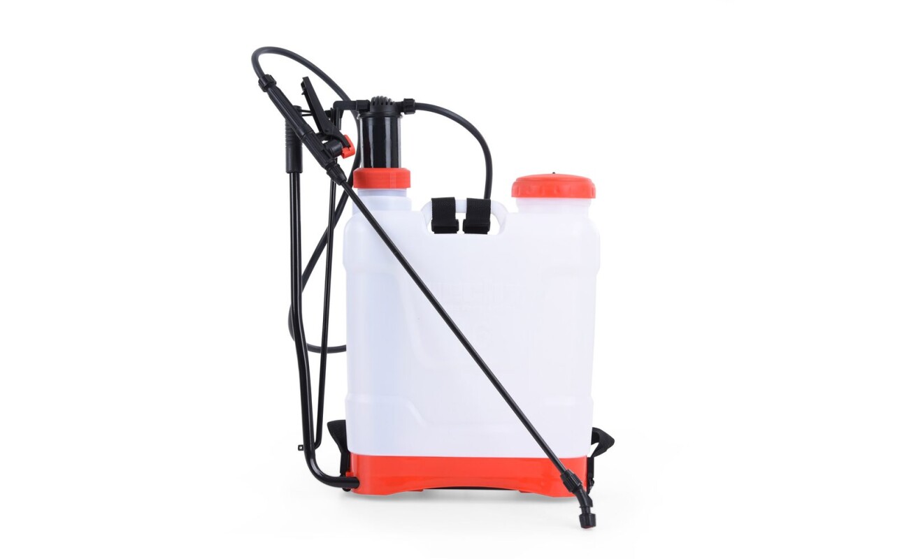 Manual piston powered knapsack sprayer with tank volume&nbsp;16 litres and maximal pressure 4&nbsp;bar. Equipped with adjustable spraying&nbsp;jet and release lock.