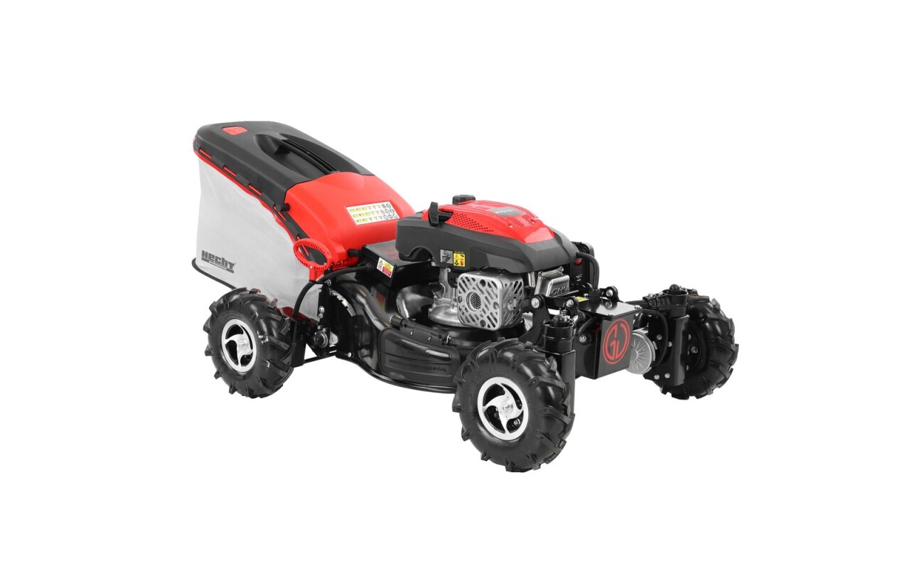Professional robust lawn mower with hybrid drive and remote control with a range of up to 400 m