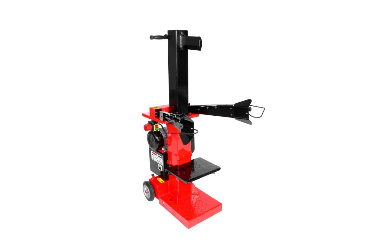 Vertical electric log splitter. Power consumption 3500 W. Max. pressure 12 tons. Max. log length 1300 mm. Weight 180 kg. Max. wood diameter 400 mm.