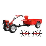 Jednoosý traktor - kultivátor s obsahem motoru 208 cm<sup>3</sup> a výkonem 7 HP. Záběr 81/104 cm. Set obsahuje HECHT 7100 + 57100 + 57101 + 007112 + 007101.