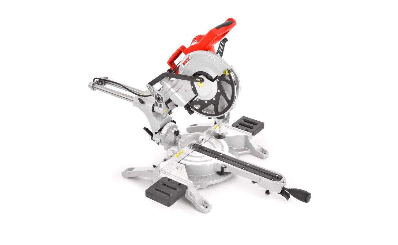 Miter saw with laser. Power input 2100 W. No load speed 4200/rpm. Blade diameter 255 mm.