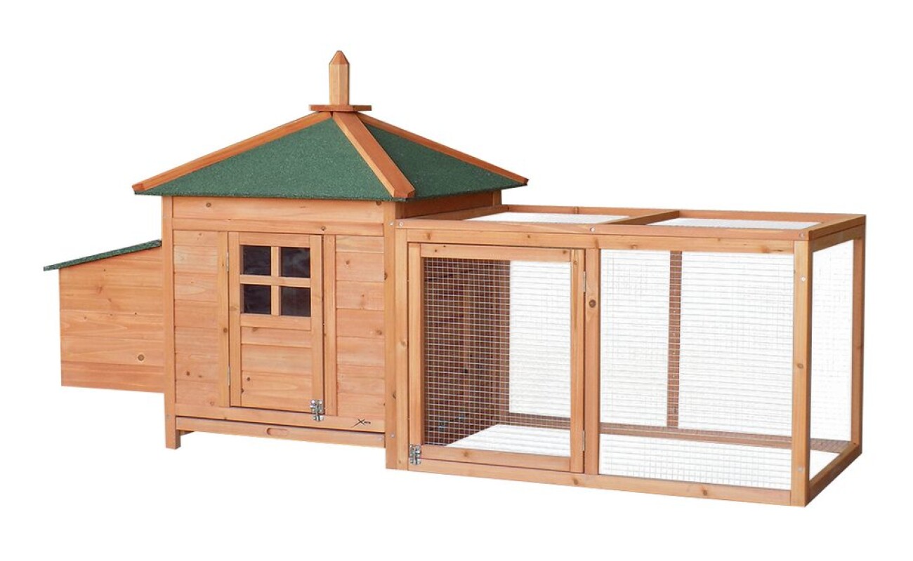 Henhouse -&nbsp;asphalt roof with opening. Contains eggs-laying box. Possibility of locking over night. Made of durable fir wood. DImensions (L x&nbsp;W&nbsp;x&nbsp;H): 195 x&nbsp;73 x&nbsp;98 cm.