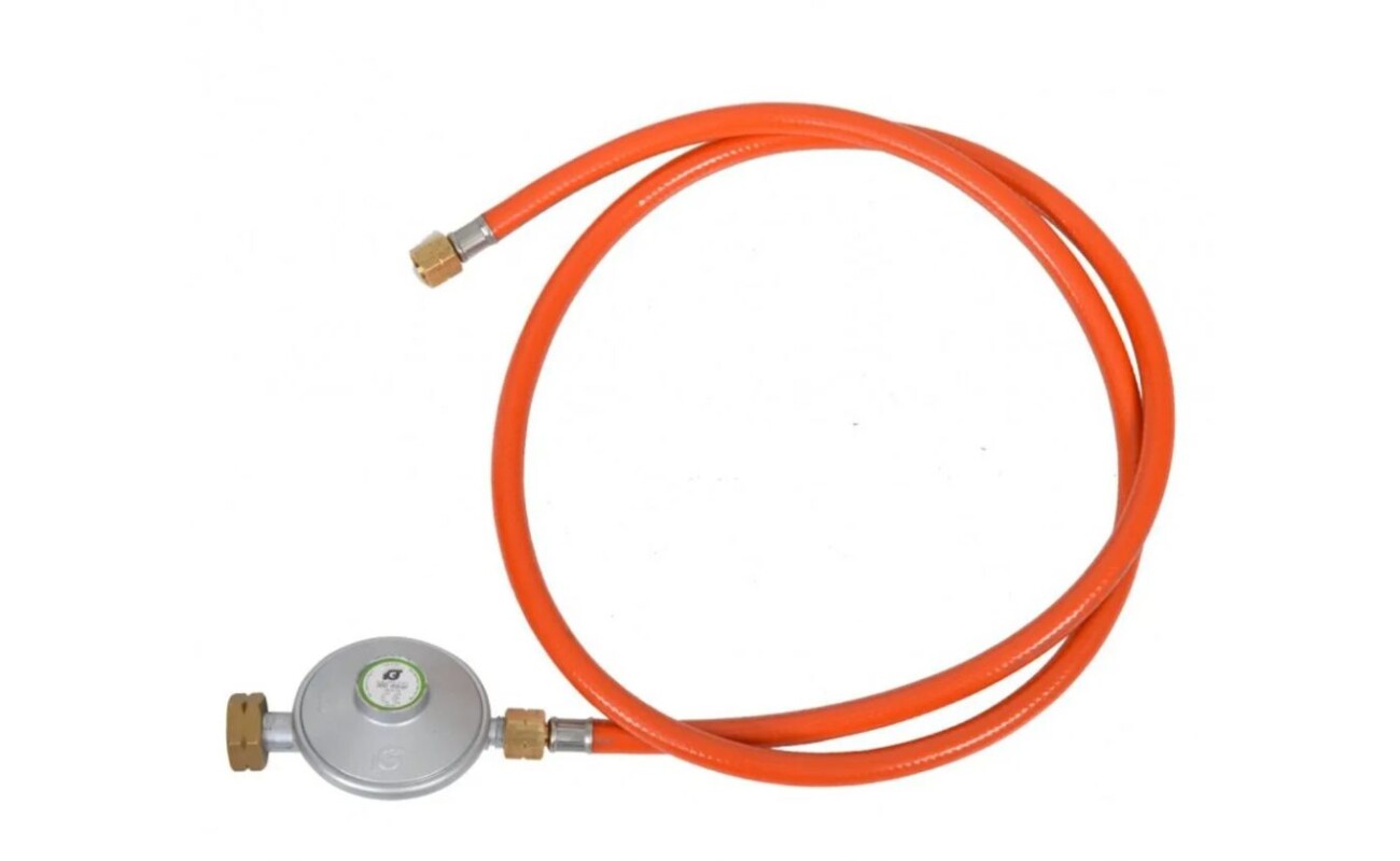 Gas regulator with hose for HECHT 3016. Hose length 150 cm. Pressure 300 mbar. Cannot be used for connecting low pressure appliances such as gas grills