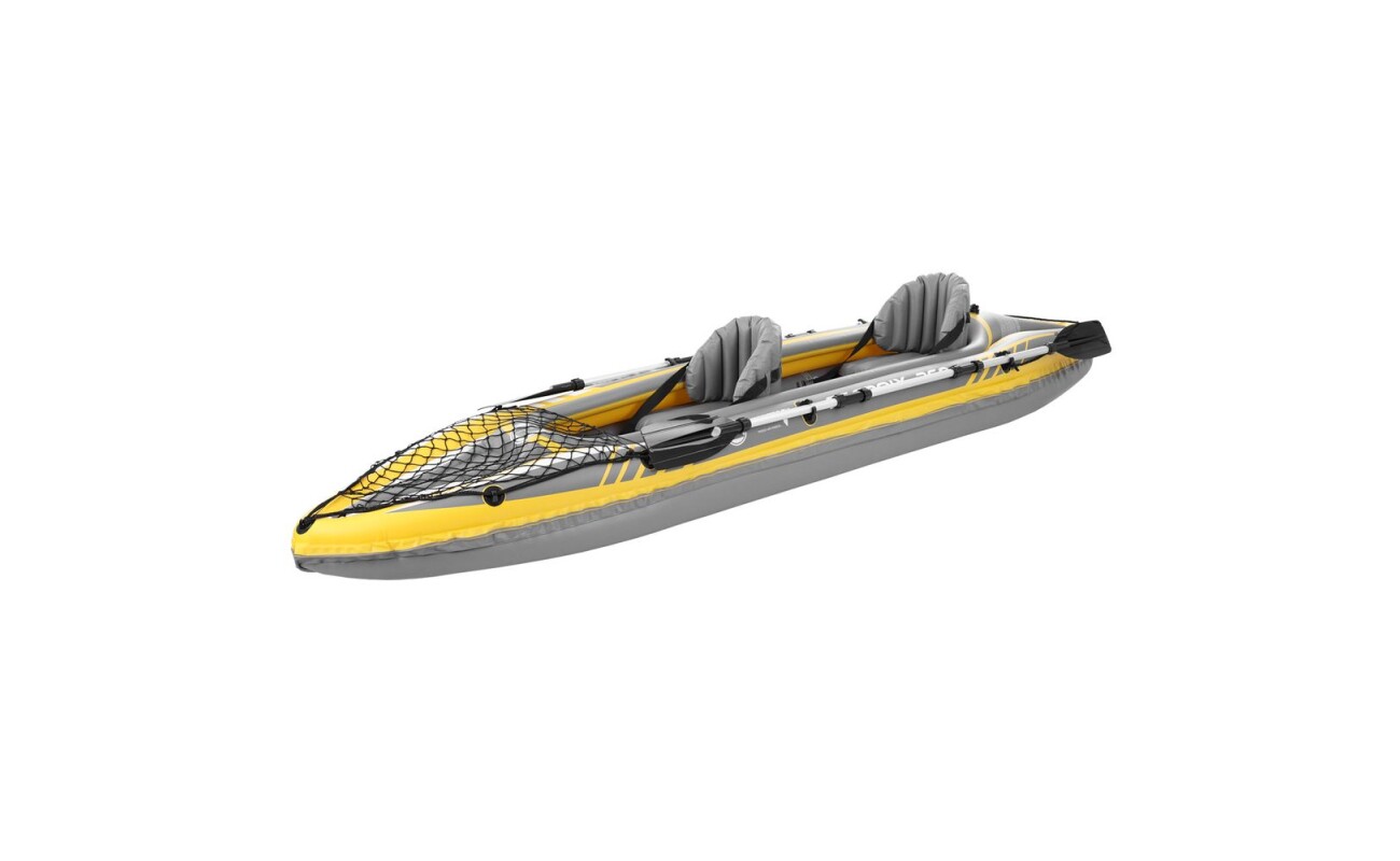 Two-seater three-chamber inflatable kayak. Two paddles