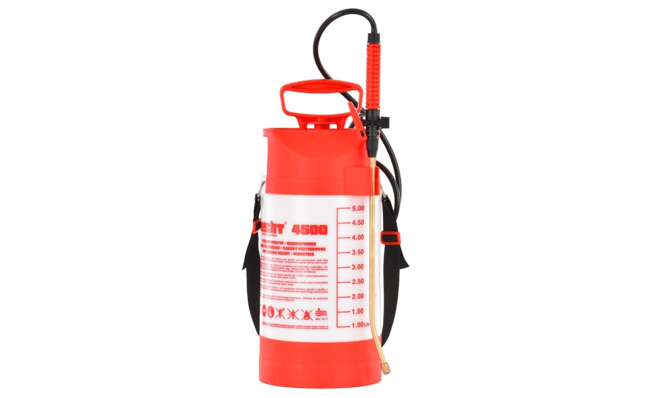 Manual piston powered knapsack sprayer with tank volume of&nbsp;5&nbsp;litres and maximal pressure 3&nbsp;bar. Equipped with manometer
