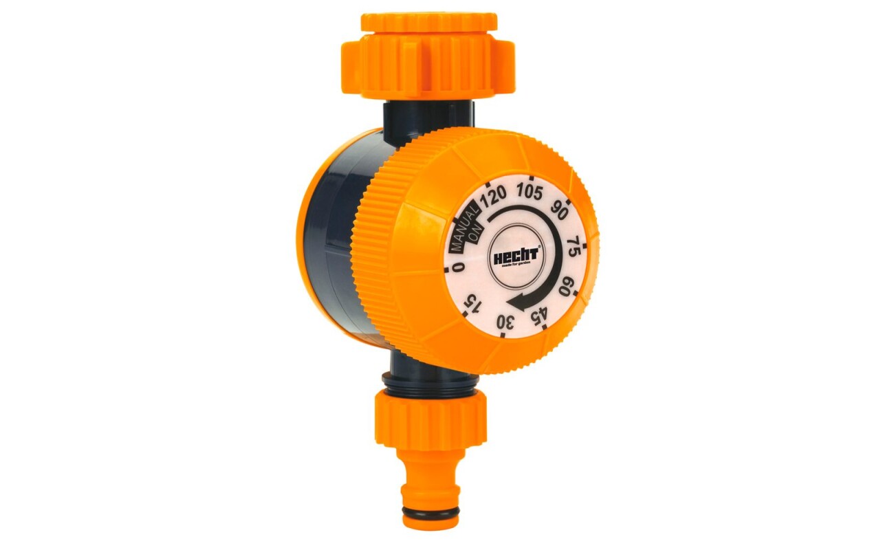Mechanical timer. Setting 0/120 min. No batteries needed. Adaptor 3/4 and 1&ldquo;.