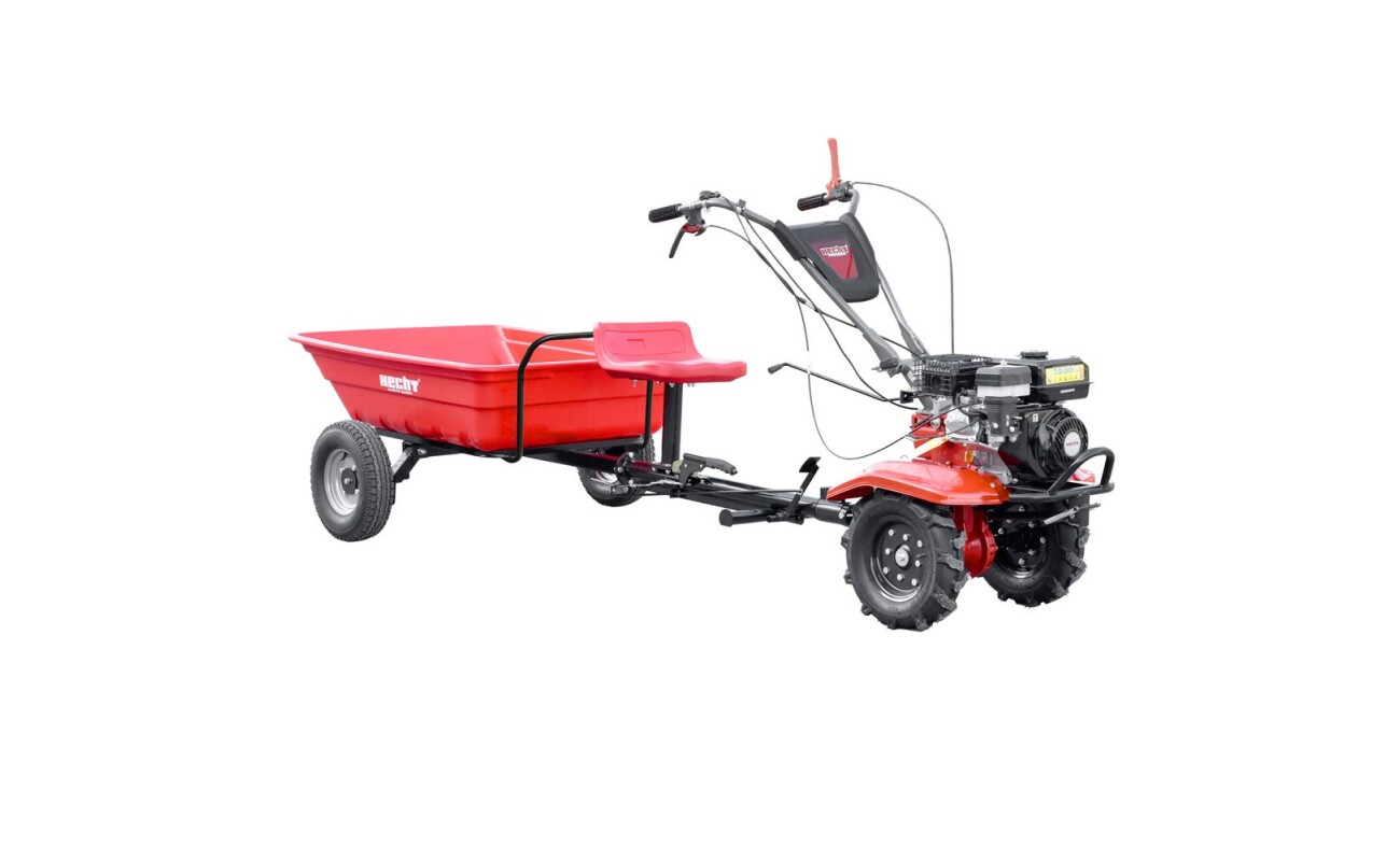 Motor cultivator set with wheels and plowing plow. 212 cm3 engine with a rated output of 3.6 kW. Weight 78 kg. Convertible to a single-axle tractor.