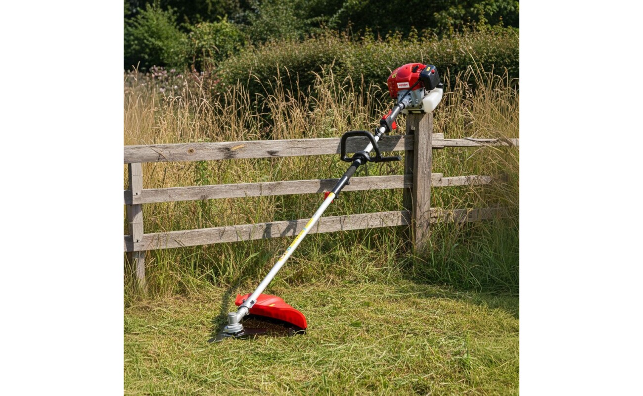 saw and hedge trimmer attachments. Divisible shaft. 51.7 cm³ engine with 2 HP power. Semi-automatic string feed. Weight 5.6 kg.