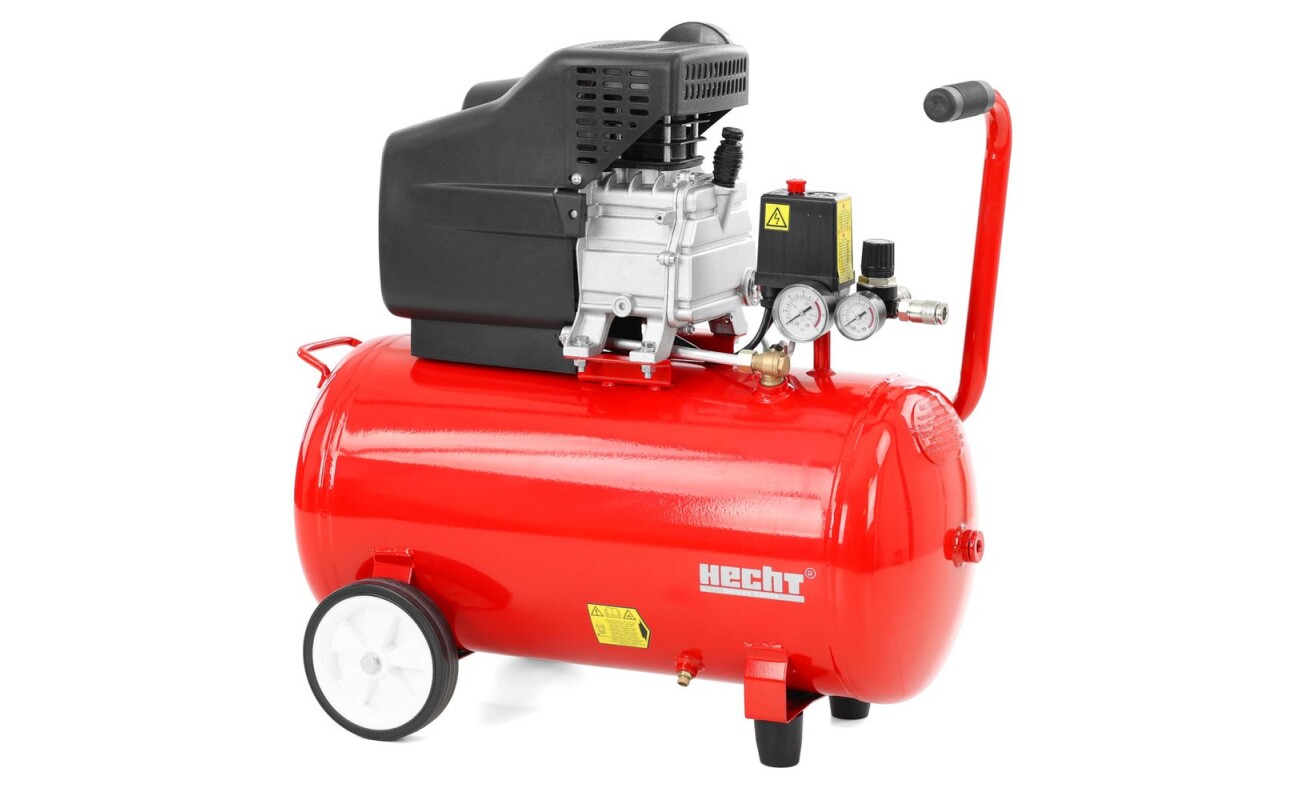 Electric oil compressor with power input 1500 W. Max. pressure 8 bar. 50 l tank. Weight 30 kg.