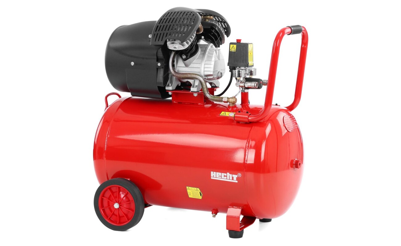 Electric two-cylinder oil compressor. Power input of 2200W. Max. pressure 8 bar. Large 100 litres air tank.