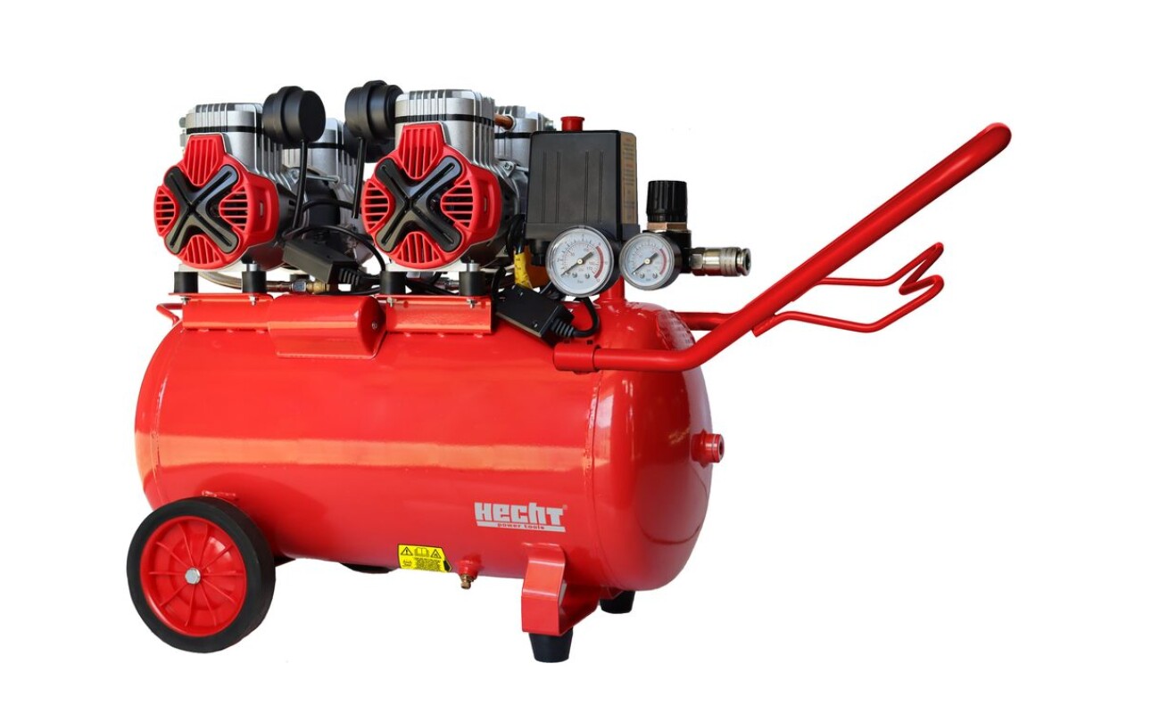Very quiet oil-free compressor ● Power input: 3000 W ● Suction capacity: 528 l/min ● Air tank: 50 l ● Max. pressure: 8 bar