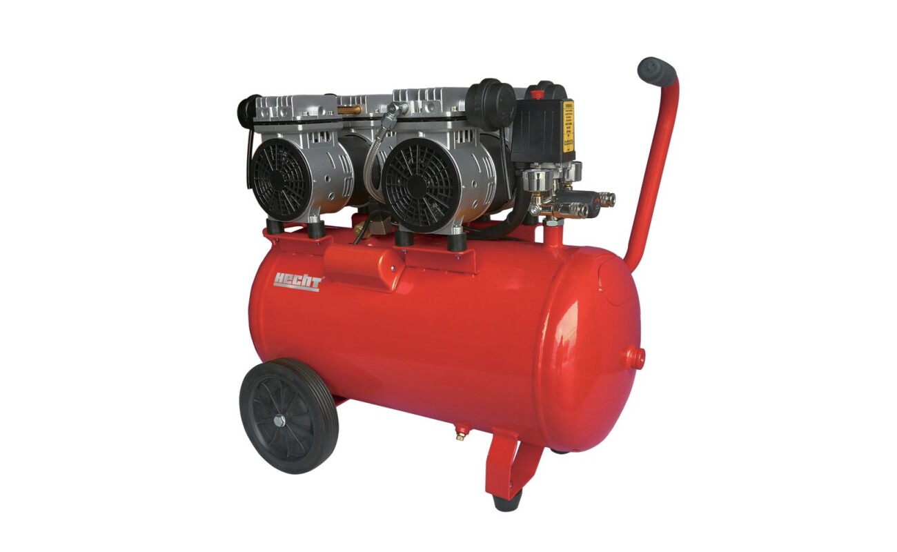 Extremely silent oil-free compresoor. Power input 3000W / 230V/50HZ. Suction power 528 litres/min. Air tank capacity 50 litres. Power 8 bar. Security valve. Manometer. Two transport wheels and handle for easy manipulation. Quick coupler.