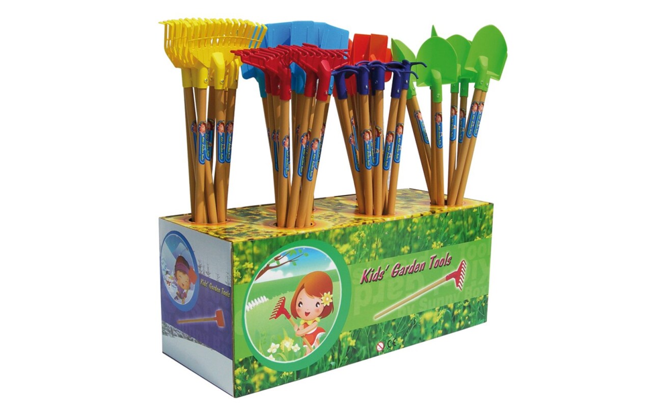 Collection of garden tools for children 6&nbsp;types. Tool lenght 89 cm. Lacquered wood handle. High quality phthalate free plastic. Certification CE