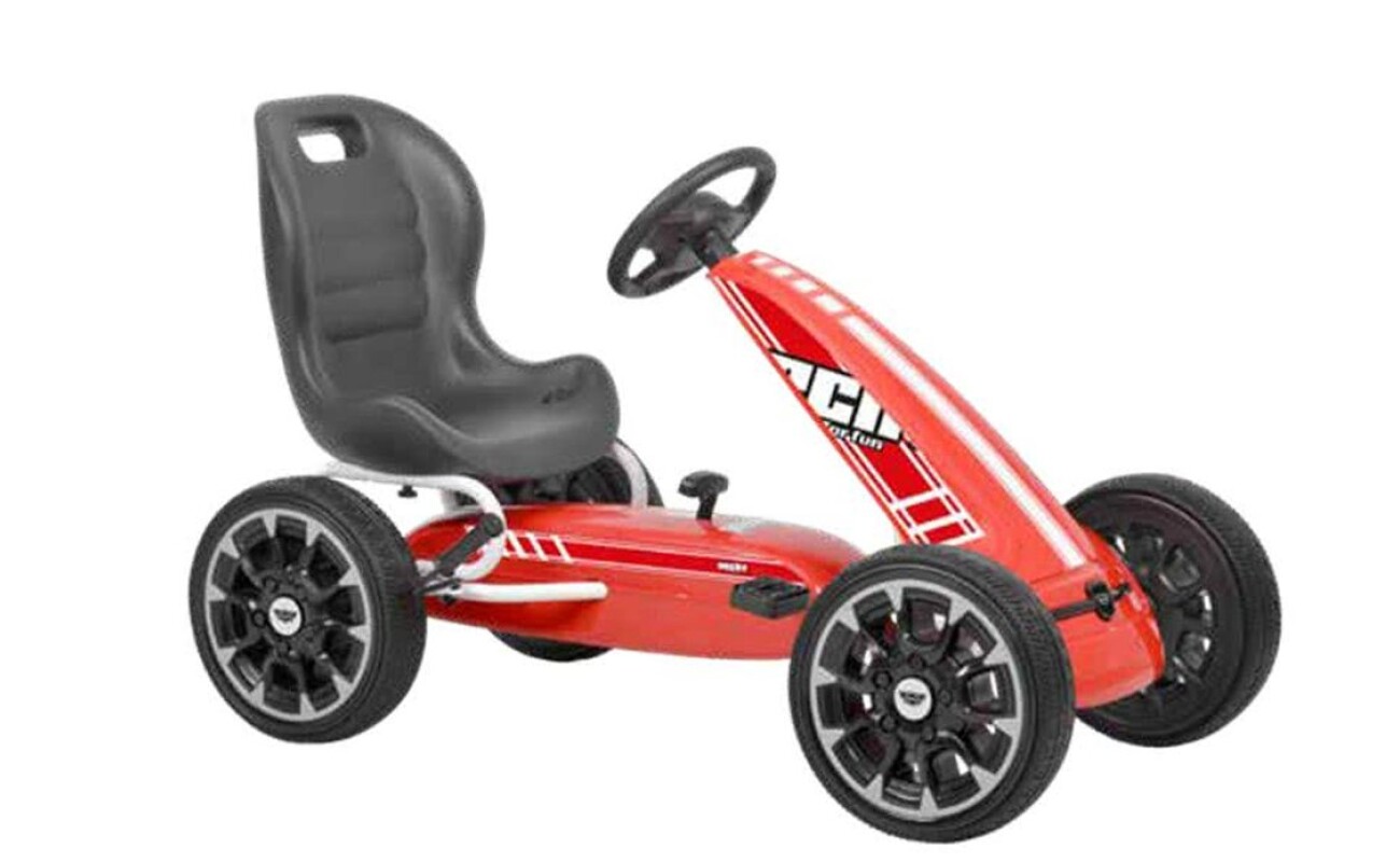 Sports pedal go-kart in red design with chain drive and adjustable seat for children aged 3 to 6 years.