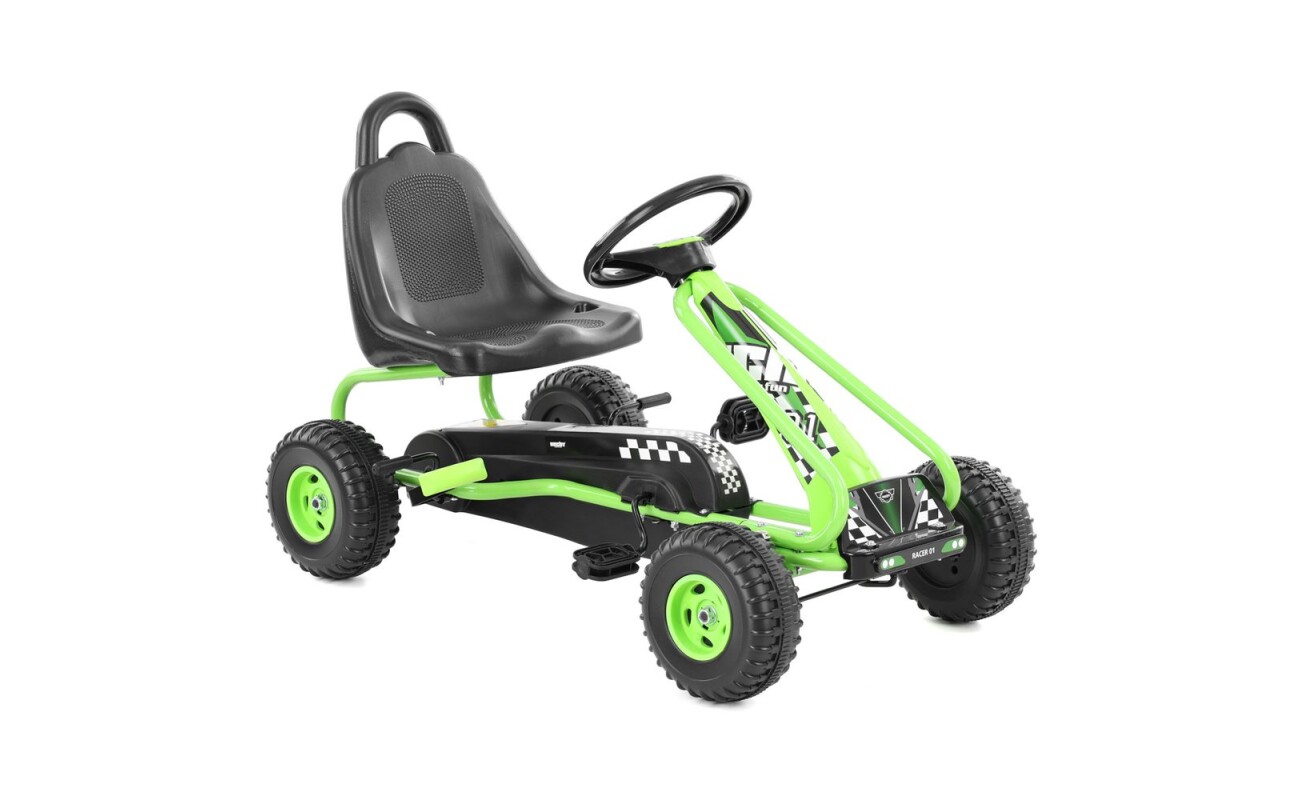 HECHT 59792 pedal go-kart in green. Suitable for children aged 3-8 years. Max. load 30 kg. Plastic wheels