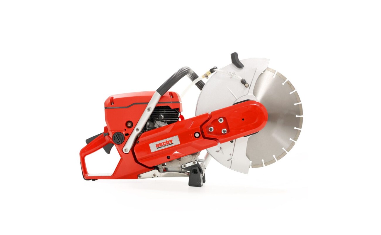Petrol concrete breaker. Water connection for cooling the blade. Wheel diameter 350 mm. Robust plastic transport box included.