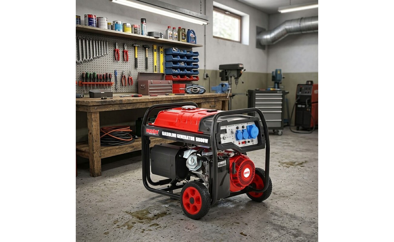 max. power 5500 W. Tank for 31 litres of petrol. Folding handle.