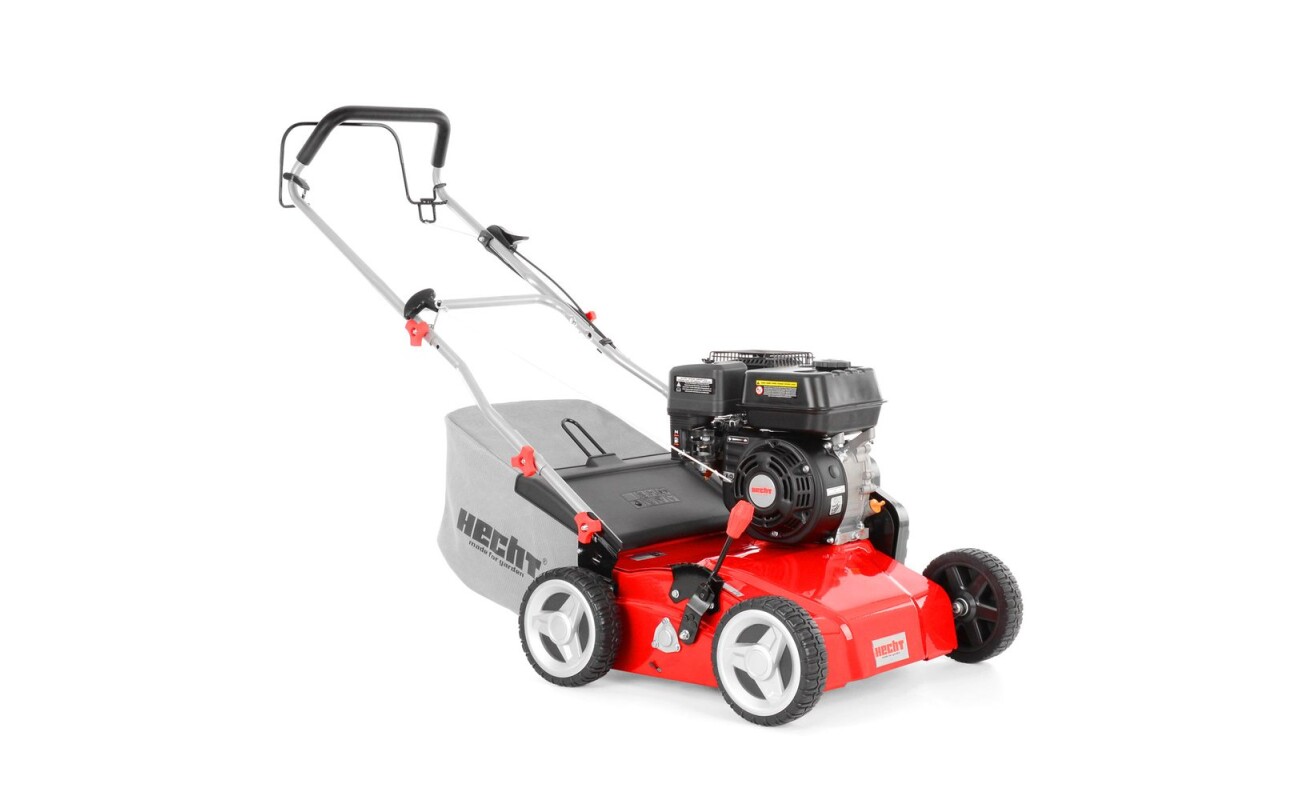 Petrol powered lawn aerator with steel chassis with 163 cc HECHT OHV engine. Suitable for areas of up to 1600 m2.