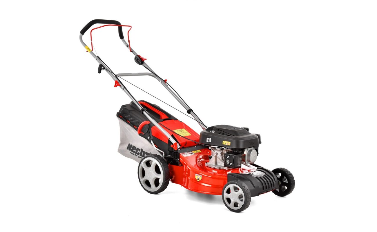 Petrol lawn mower. Working width: 46 cm. Engine displacement: 150 ccm. Collecting box: 55 l.
