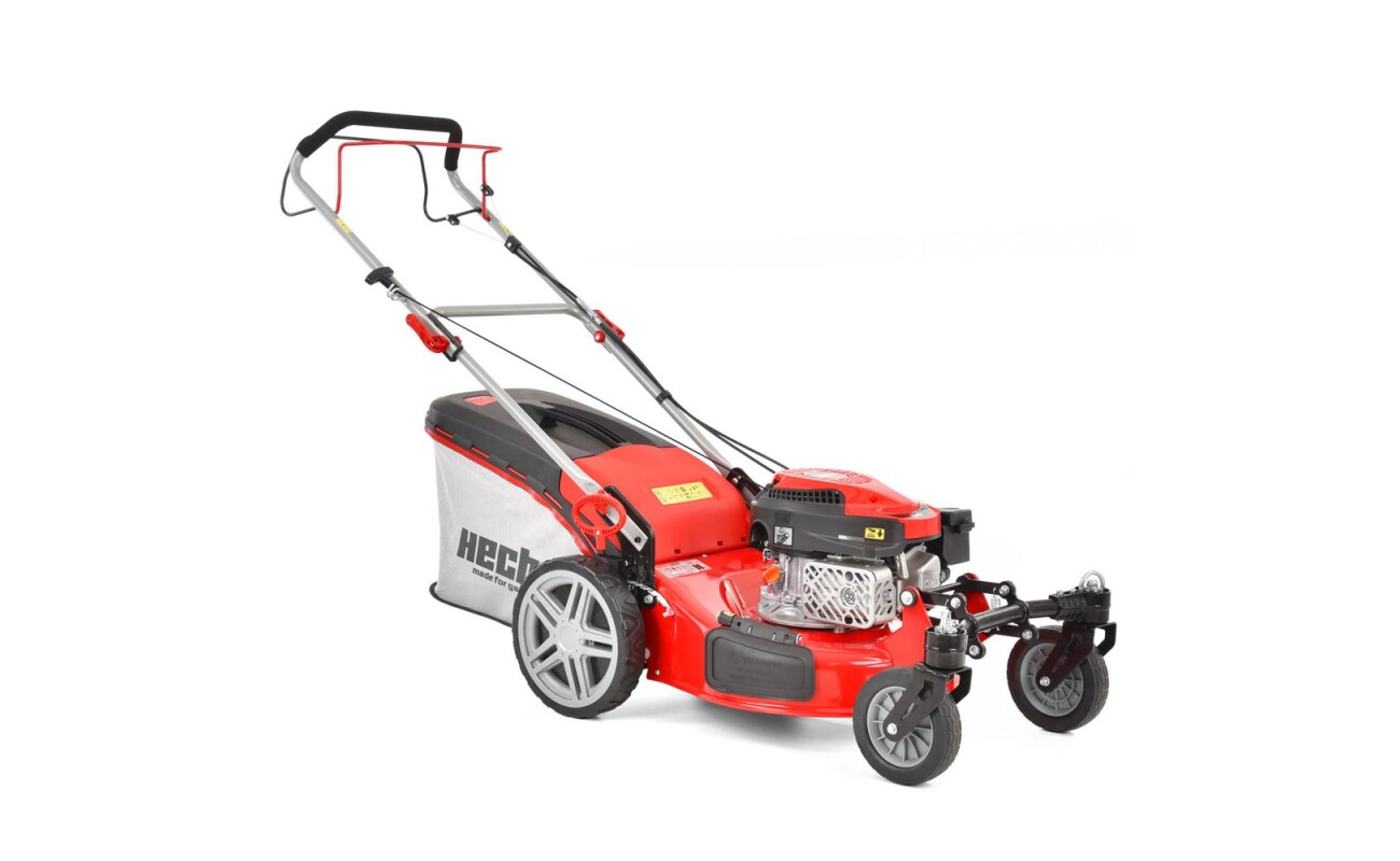 Powered lawn mower with travel. Working width: 46 cm. Engine capacity: 144 cm3. Engine power: 2.5 kW. Basket capacity: 60 l.  Max. recommended area: 1000 m2.