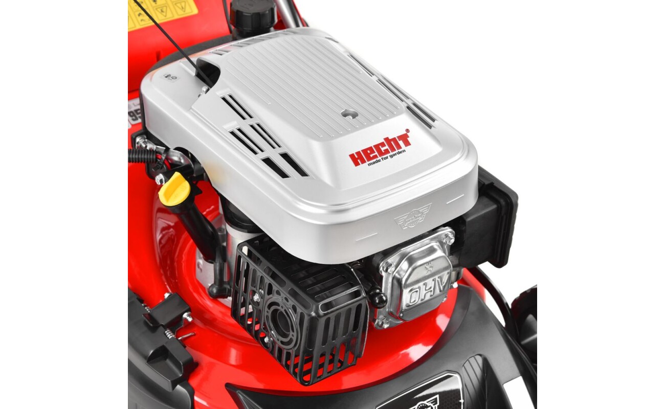 equipped with ball bearings. Powered by HECHT OHV engine with displacement of 135 cm3.&nbsp;Working width 46 cm. Mulching kit included