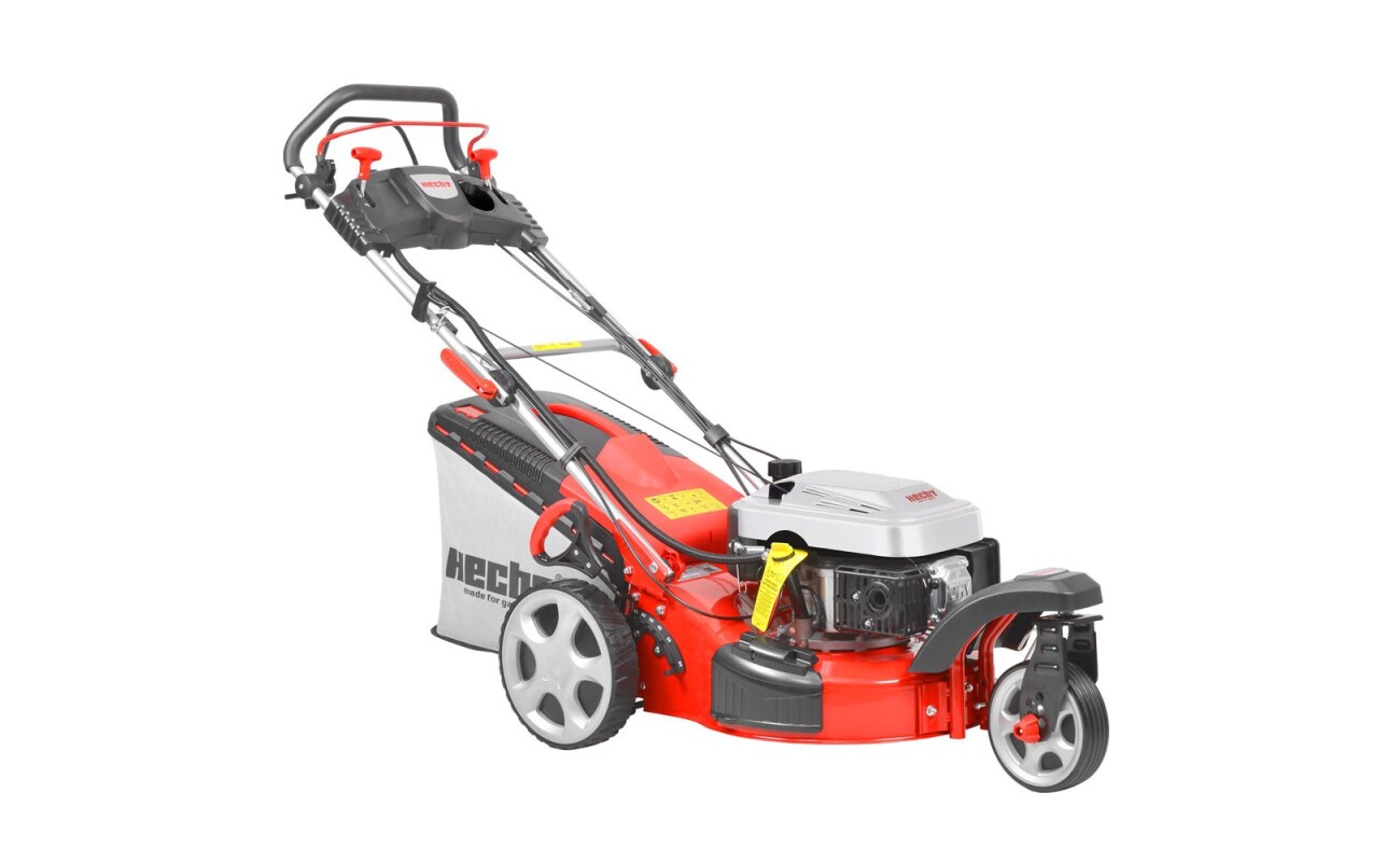 Self propelled petrol powered rotary lawn mower with steel chassis