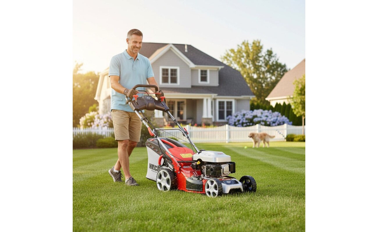 equipped with ball bearings. Powered by HECHT OHV engine with displacement of 135 cm3.&nbsp;Working width 46 cm. Mulching kit included