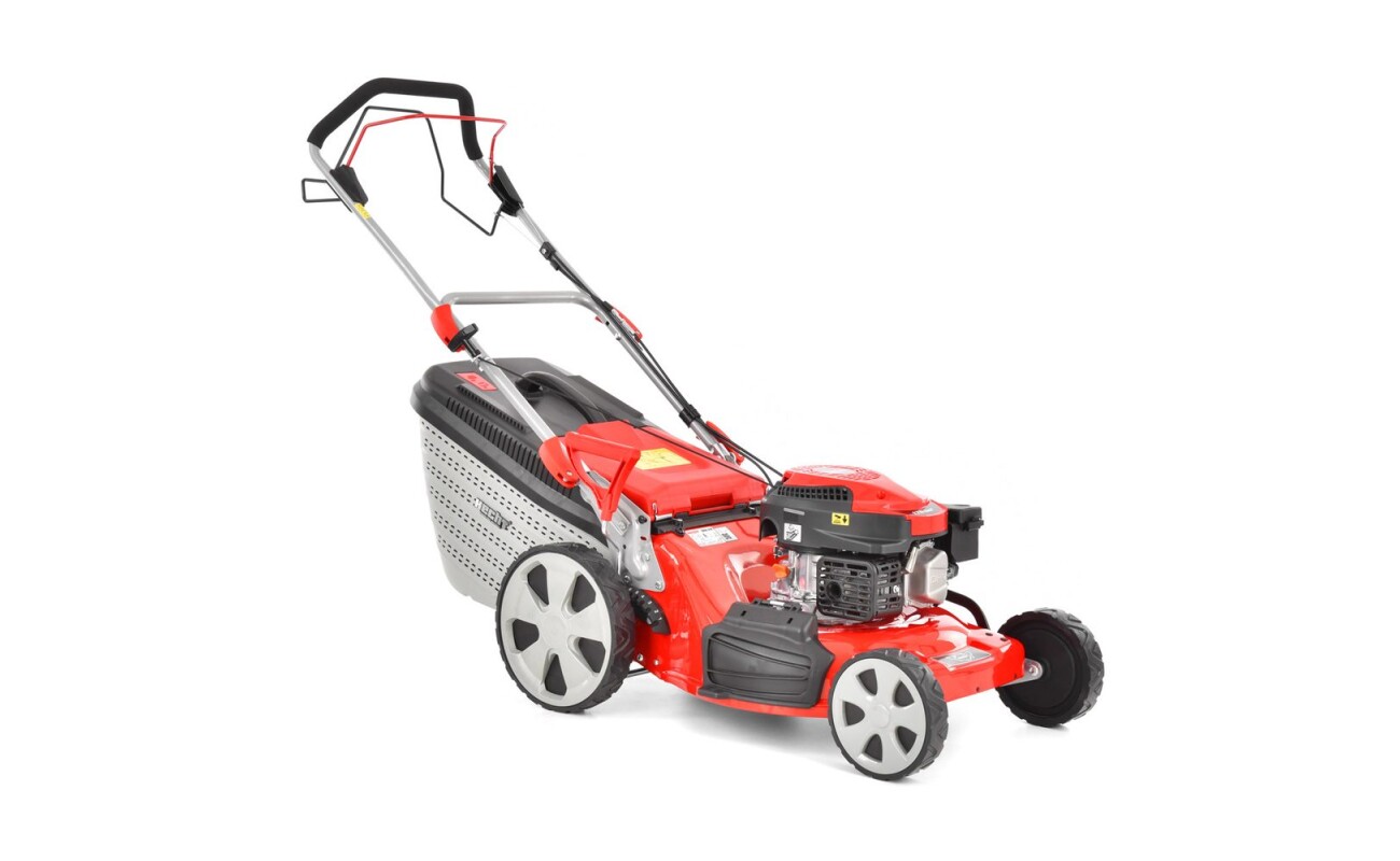 Self propelled petrol powered rotary lawn mower with 4-stroke engine HECHT with displacement of 170 cm3. Power ouput 2.6 kW. Working width 48 cm. Volume of collecting box 60 l.