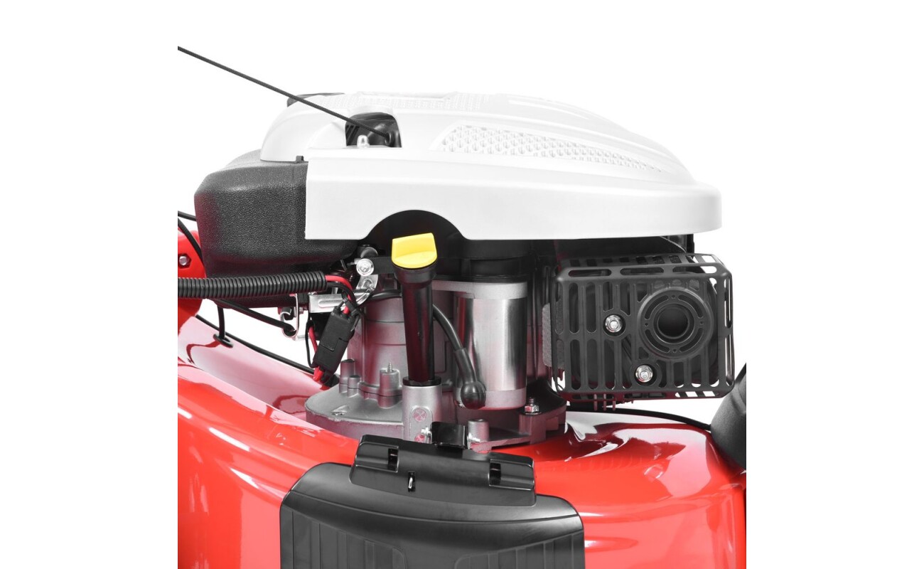 equipped with ball bearings. Powered by 4&nbsp;stroke OHV engine with displacement of 173 cm3.&nbsp;Working width 51 cm. Suitable for areas of up to 1600 m2.&nbsp;Central adjustment of cutting height. Mulching kit included