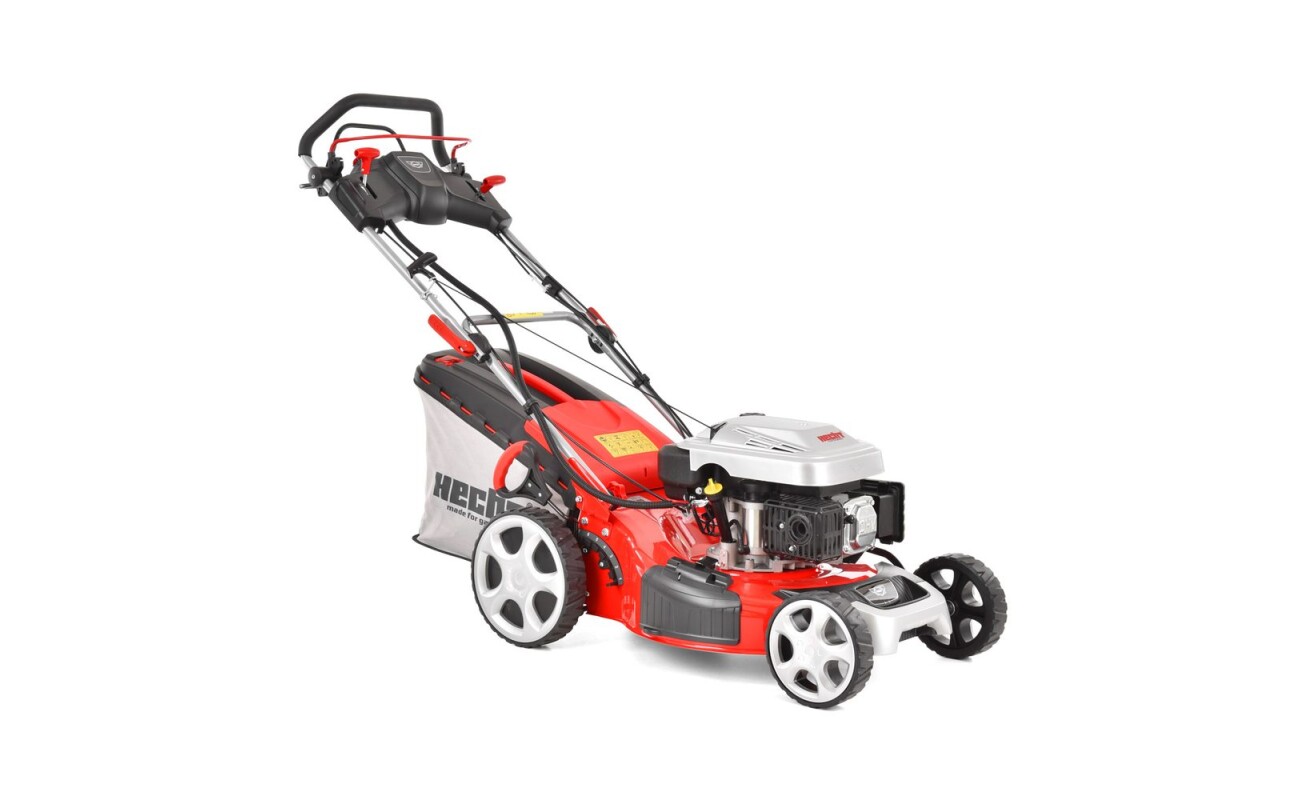 Self-propelled petrol powered rotary lawn mower with steel chassis