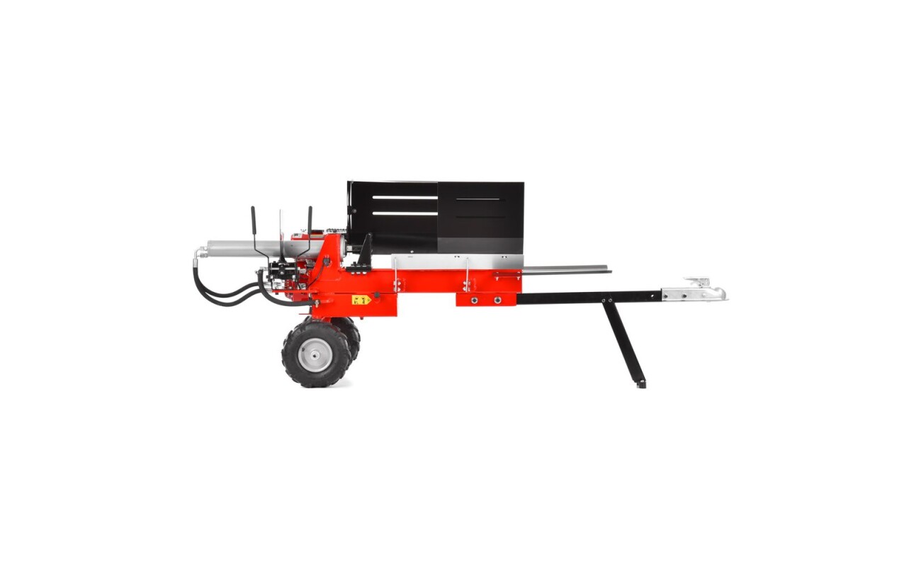 Petrol wood splitter. Engine capacity 212 cm3. Splitting pressure 10 tons. Max wood length 520 mm. 12" wheels.