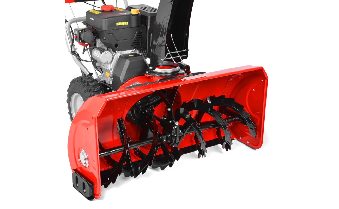 power input 15 HP. Clearing width (w) 106 cm (h) 51 cm. Electric starter - 230V. The snow throwing distance is 15 m. 180° chute turning radius. Weight 143
