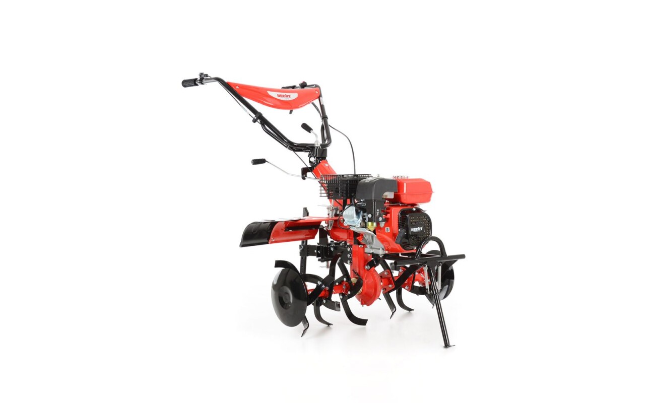 Petrol tiller powered by 4-stroke engine HECHT with displacement of 208 ccm. Working width 81/104 cm - 6 pcs tines. Gears: 3 forward / 1 reverse.