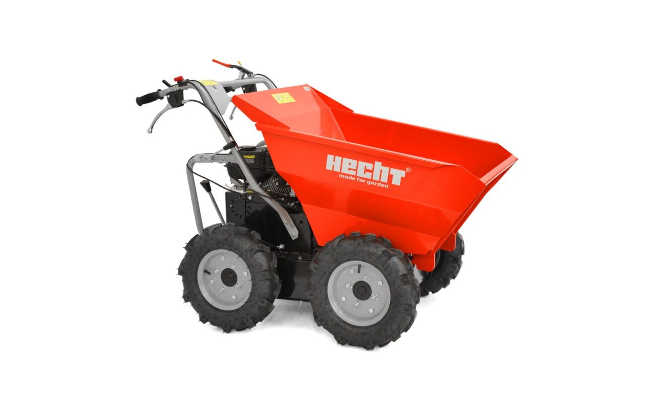 Wheeled mini transporter. 3x forward and 1x reverse gear. 4-stroke engine HECHT OHV 196 ccm. Load capacity 300 kg. Loading area size: 94 x 63