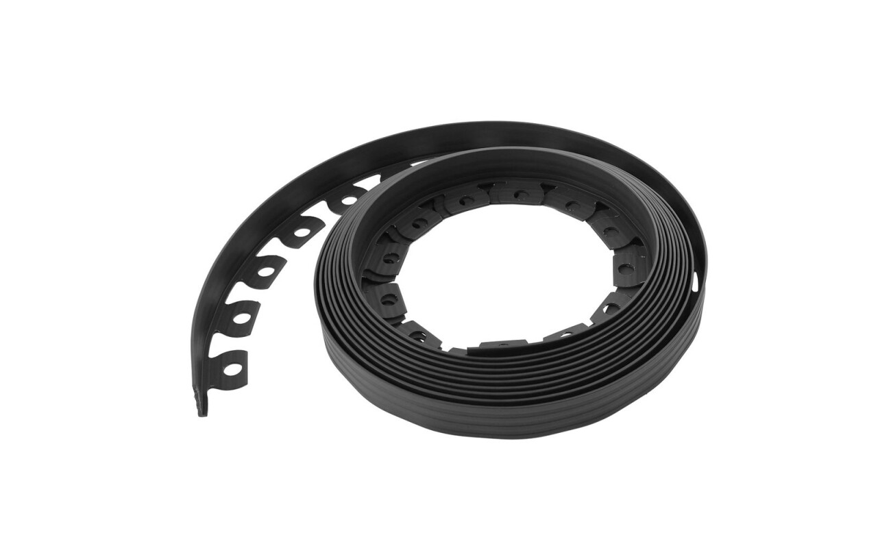Plastic edging for bordering flower beds including anchoring pegs. Length 10 m