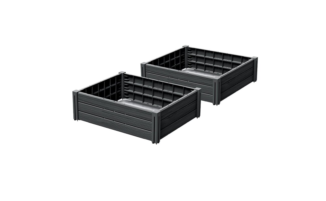 Plastic raised garden bed with a design imitating wooden planks