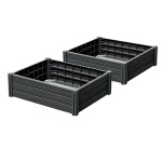 <p>Plastic raised garden bed with a design imitating wooden planks