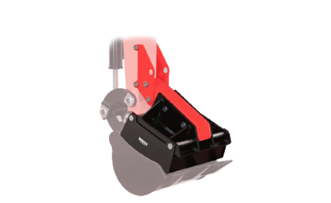 The HECHT 2710 C is a robust auxiliary grapple bucket weighing 20.9 kg