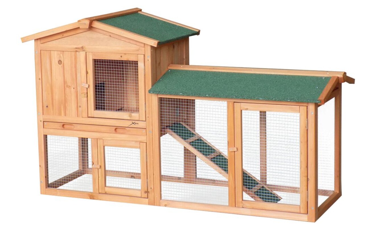 Hutch -&nbsp;contains plastic pull-out drawer for easy cleaning. Asphalt roof. 1&nbsp;separated door in the first floor