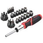 <p>Ratchet screwdriver with a 29-piece accessory set that enables quick and convenient tightening and loosening of screws. Thanks to the ratchet mechanism