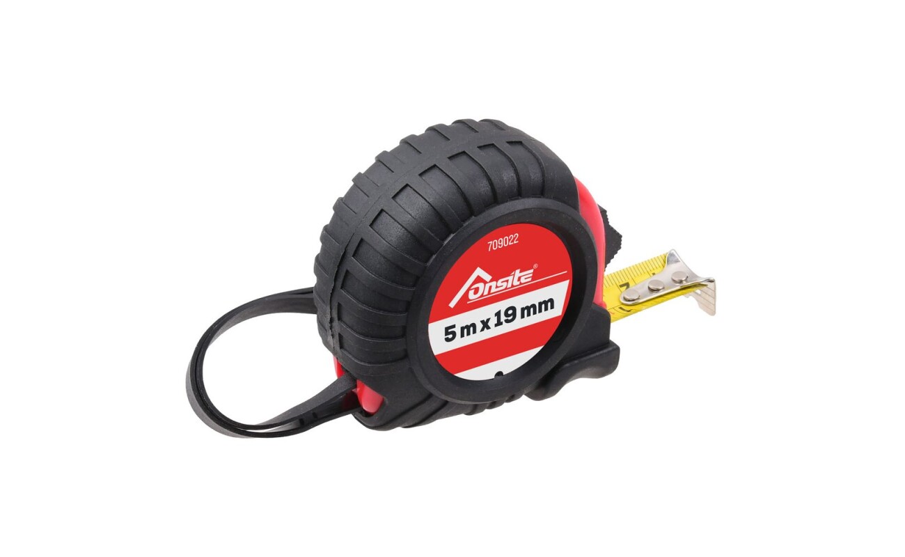 Practical retractable tape measure with a length of 5 m and tape width of 19 mm