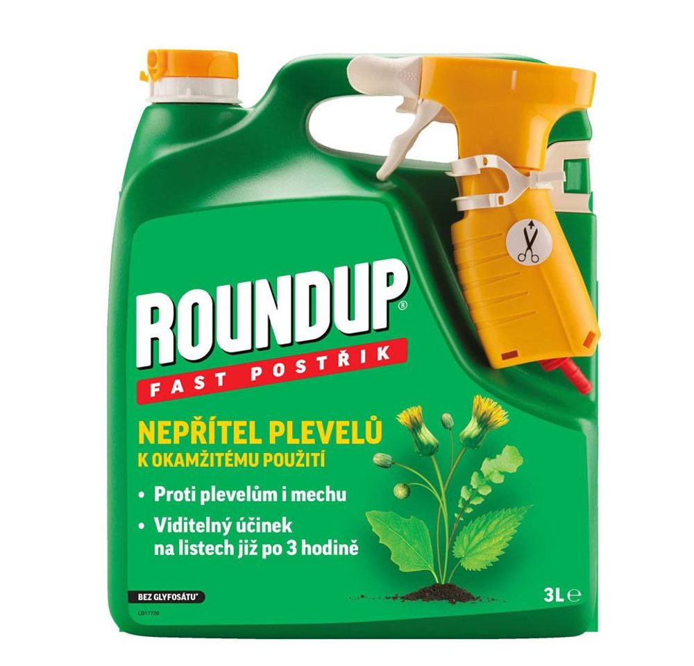 Roundup Fast / Glyphosate-Free - 3 L Sprayer EVERGREEN Roundup Extra Fast is a herbicidal product designed to eliminate unwanted broadleaf and grass weeds
