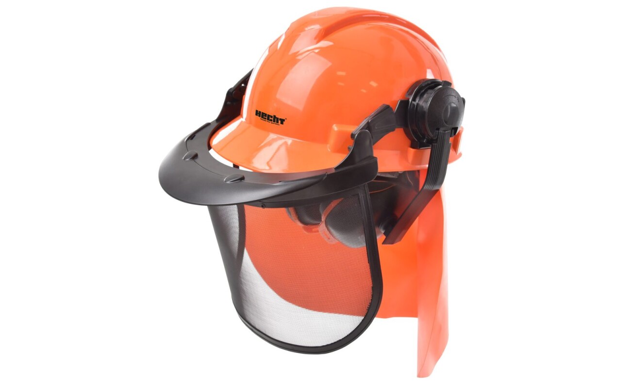 Safety helmet with face shield and ear protection. Quick release.