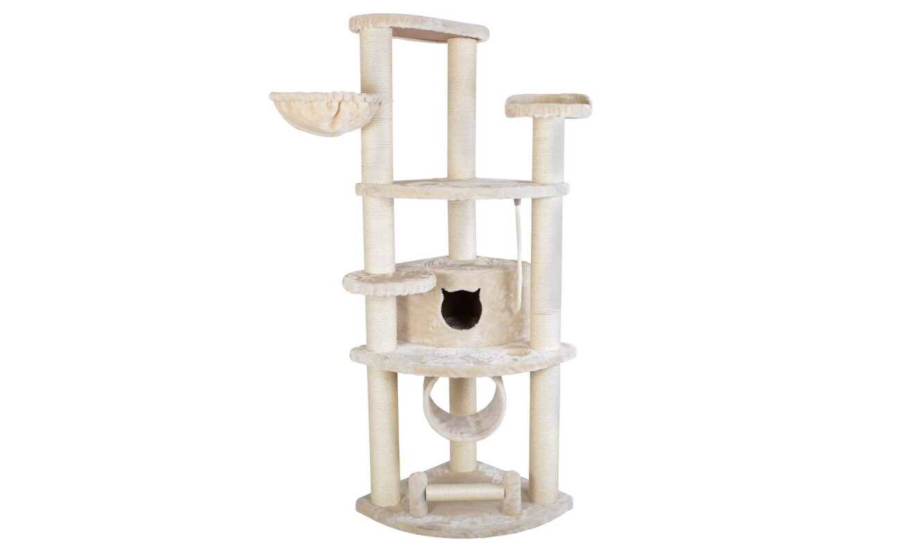 Scratching post and resting place for cats GARFIELD B (beige). Made of plush and natural sisal. Dimensions 65 x 65 x 190 cm.