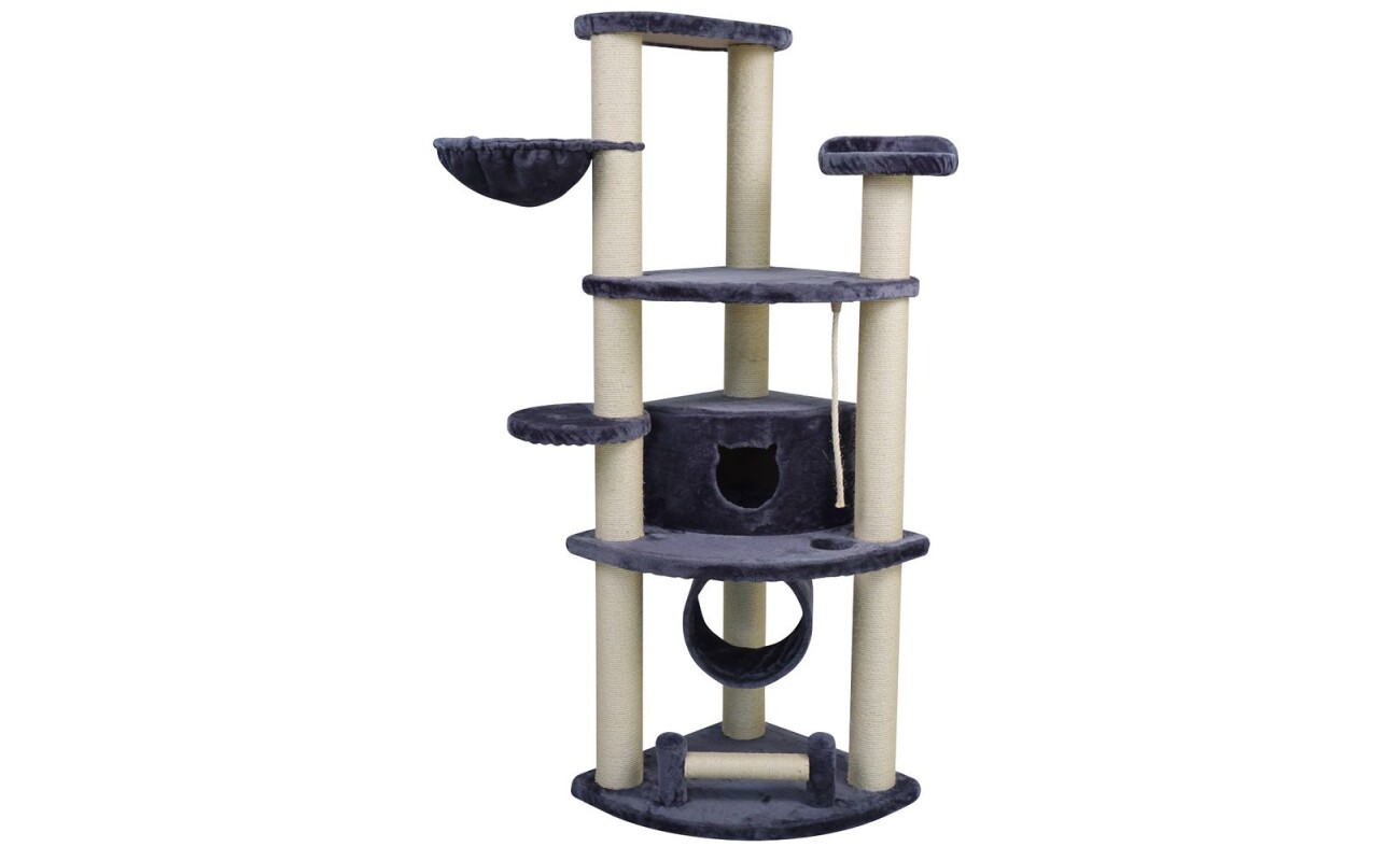 Scratching post and resting place for cats GARFIELD S (grey). Made of plush and natural sisal. Dimensions 65 x 65 x 190 cm.