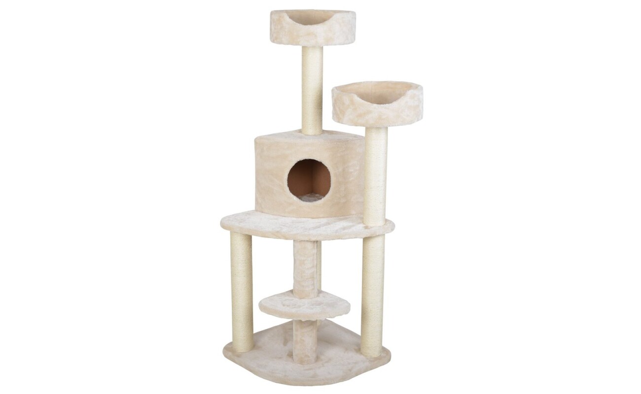 Scratching post and resting place for cats PROMINENT NALA B (beige). Made of plush and natural sisal. Dimensions 50 x 50 x 128 cm.