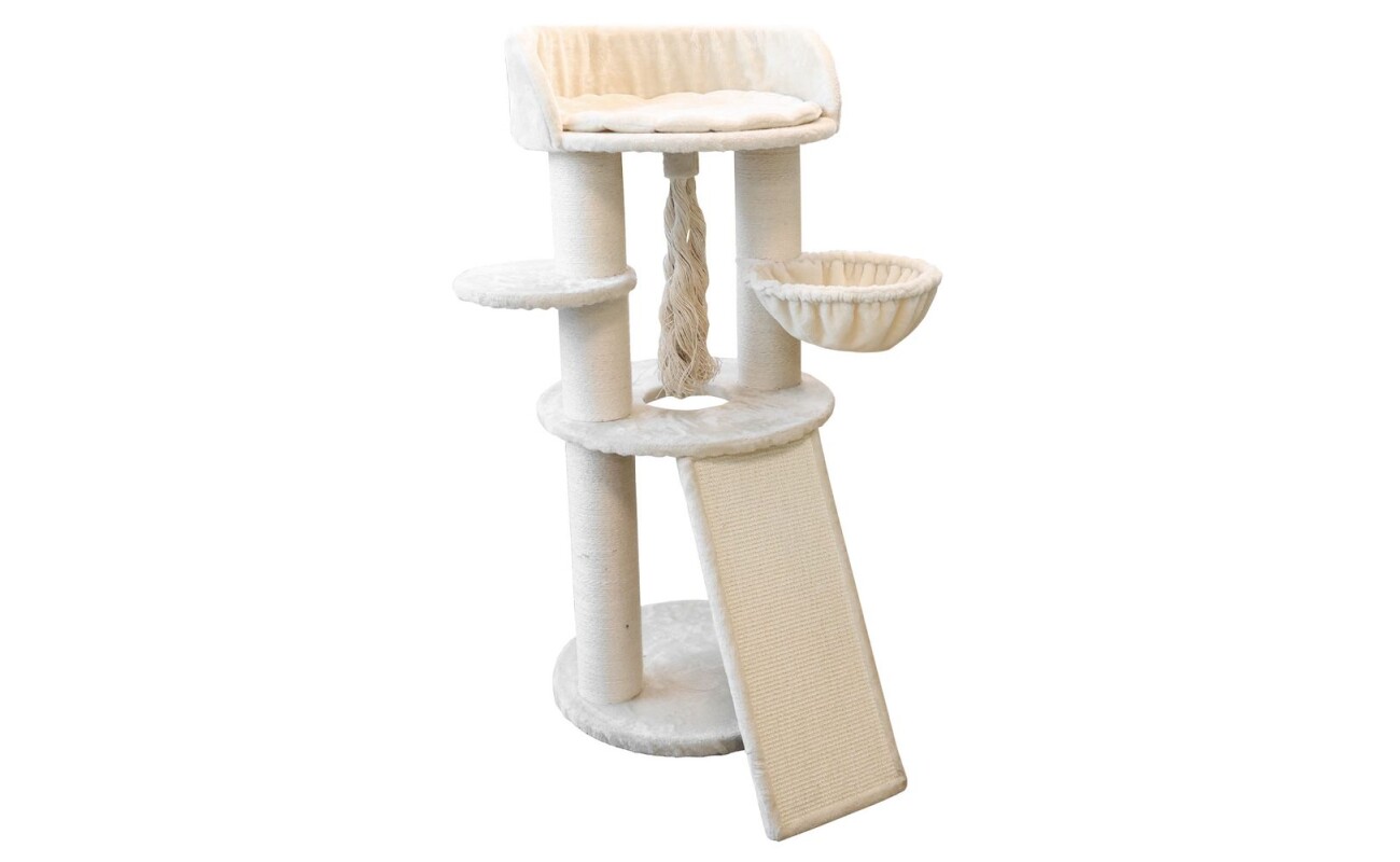 Scratching post and resting place for cats PROMINENT PERSIAN B (beige). Made of plush and natural sisal. Dimensions 60 x 60 x 141 cm.